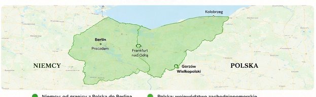 Mapa obszaru działania: Niemcy od granicy do Berlina i województwo zachodniopomorskie